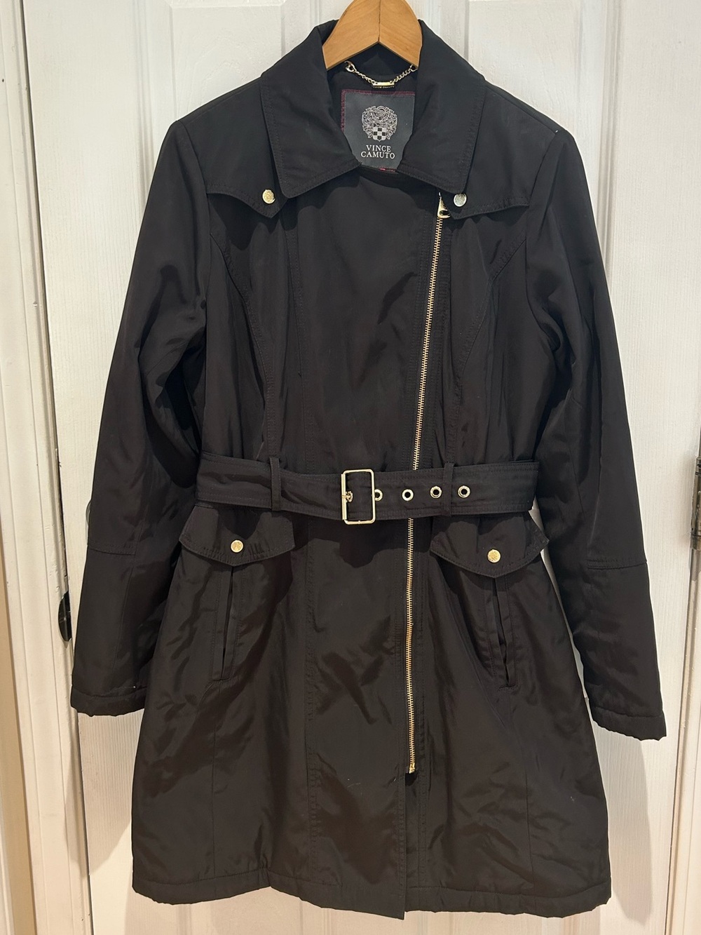 Vince Camuto Women's Black Belted Trench Coat Designer Small